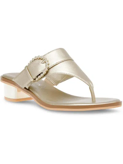 Shop Anne Klein Tillie Womens Faux Leather Slip-on Slide Sandals In Gold