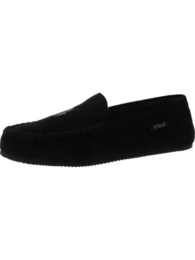 Shop Polo Ralph Lauren Dezi Charcoal Mens Faux Suede Slip On Loafer Slippers In Black
