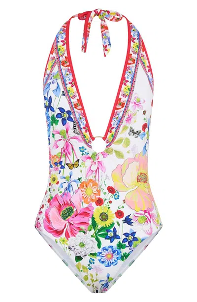 Shop Camilla Floral Print O-ring Plunge Neck One-piece In Multi