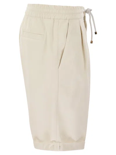 Shop Brunello Cucinelli Bermuda Shorts In Garment Dyed Cotton Gabardine With Drawstring And Double Darts