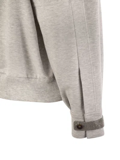 Shop Brunello Cucinelli Cotton Interlock Topwear With Shiny Sleeve Detail