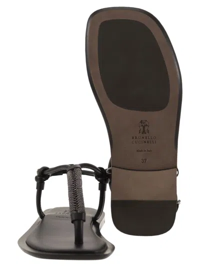 Shop Brunello Cucinelli Leather Sandals With Precious Braided Straps