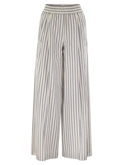 Shop Brunello Cucinelli Loose Track Trousers In Wrinkled Cotton Linen Poplin