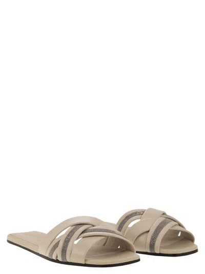 Shop Brunello Cucinelli Nappa Leather Slides With Jewellery