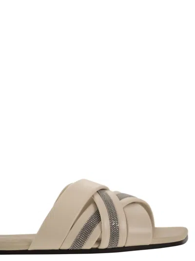 Shop Brunello Cucinelli Nappa Leather Slides With Jewellery