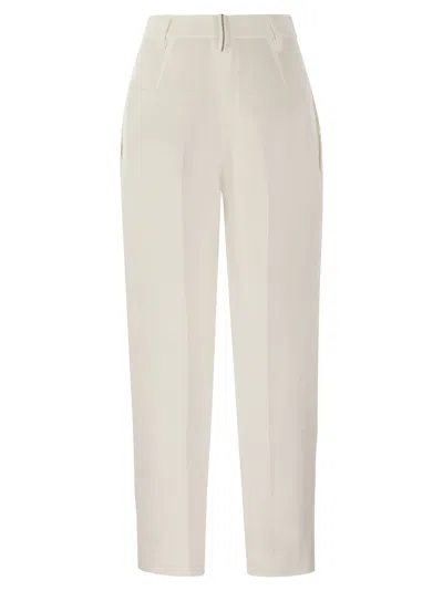 Shop Brunello Cucinelli Slouchy Trousers In Viscose And Linen Fluid Twill With Moniline