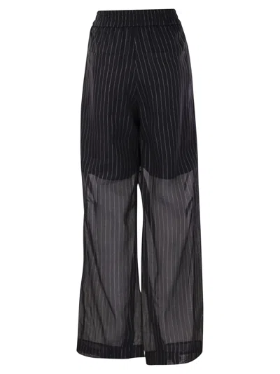Shop Brunello Cucinelli Sparkling Stripe Cotton Gauze Loose Trousers