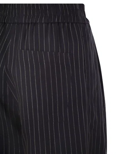 Shop Brunello Cucinelli Sparkling Stripe Cotton Gauze Loose Trousers