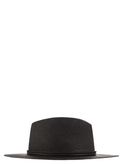 Shop Brunello Cucinelli Straw Fedora With Leather Band And Necklace
