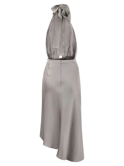 Shop Elisabetta Franchi Satin Midi Dress With Asymmetric Skirt