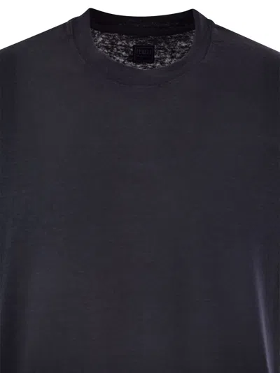 Fedeli Ribbed Hem Short Sleeves Textured Pattern In Black