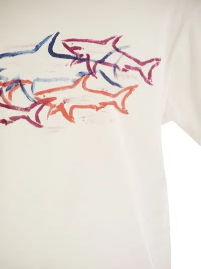 Shop Paul & Shark Cotton T Shirt With Shark Print