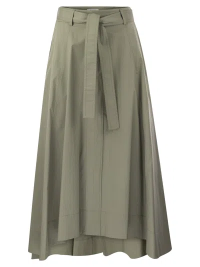 Shop Peserico Long Skirt In Lightweight Stretch Cotton Satin