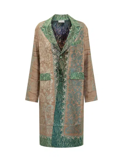 Shop Pierre-louis Mascia Pierre Louis Mascia Silk Coat With Floral Pattern In Green