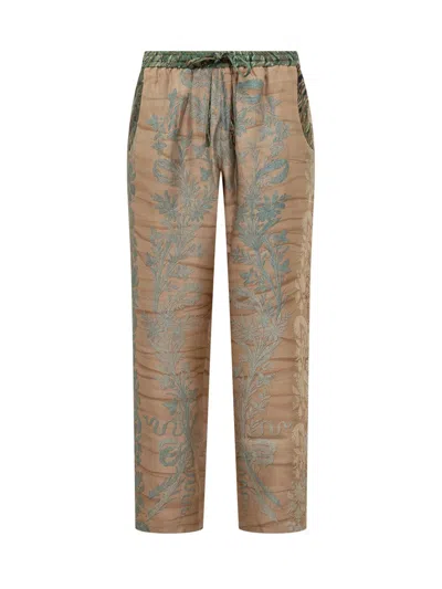 Shop Pierre-louis Mascia Pierre Louis Mascia Silk Trousers With Floral Print In Brown