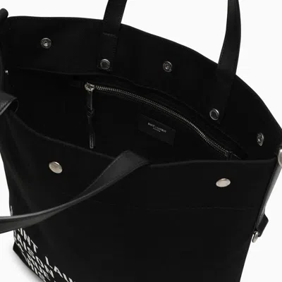 Shop Saint Laurent North/south Tote Bag In Canvas In Black