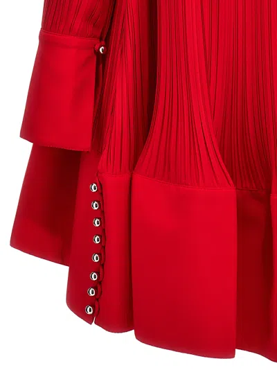 Shop Lanvin Flared Pleated Dresses Red