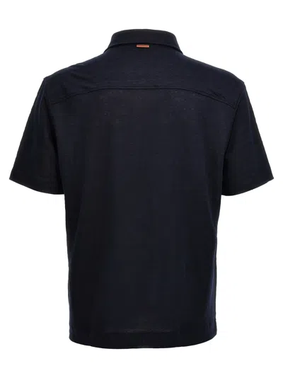Shop Zegna Linen  Shirt Polo Blue