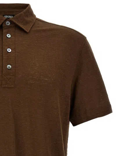 Shop Zegna Linen  Shirt Polo Brown