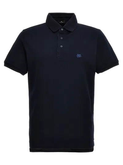 Shop Etro Logo Embroidery  Shirt Polo Blue