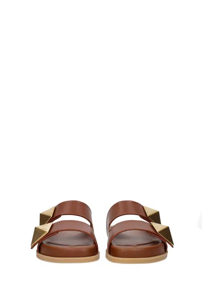 Shop Valentino Slippers And Clogs Leather Brown Tan