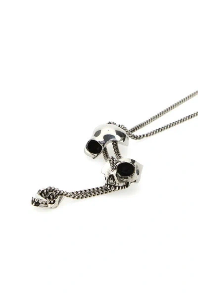 Shop Alexander Mcqueen Man Silver Metal Divided Skull Necklace