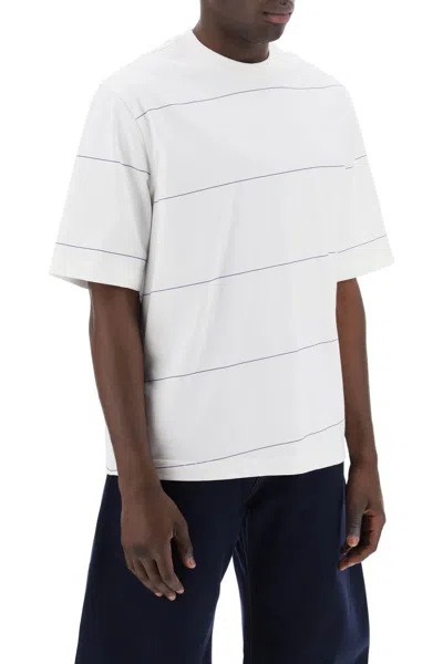 Shop Burberry Striped T-shirt With Ekd Embroidery Men In White