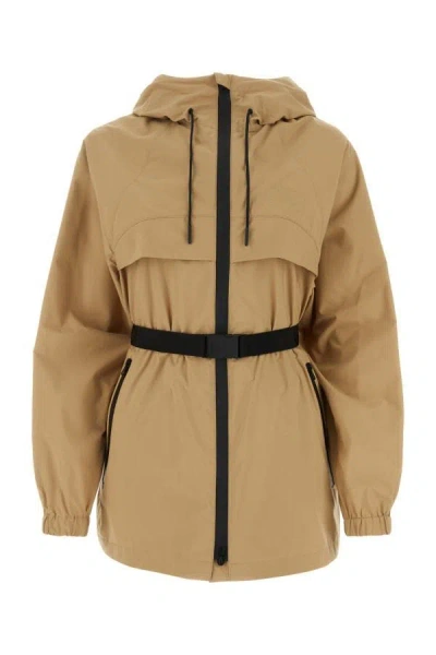 Shop Burberry Woman Cappuccino Polyester Parka In Brown