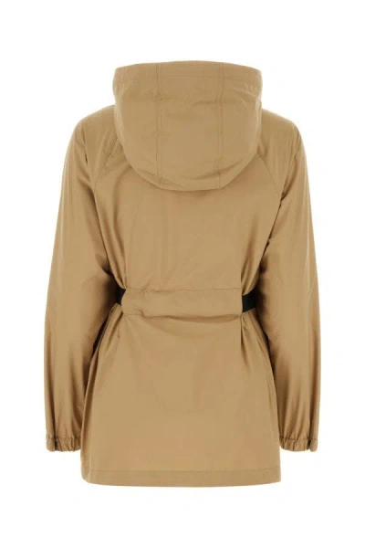 Shop Burberry Woman Cappuccino Polyester Parka In Brown