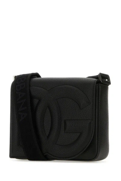 Shop Dolce & Gabbana Man Black Leather Medium Dg Logo Crossbody Bag