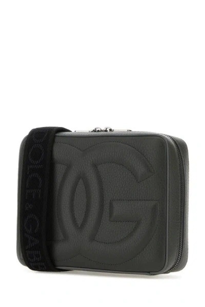 Shop Dolce & Gabbana Man Dark Grey Leather Crossbody Bag In Gray
