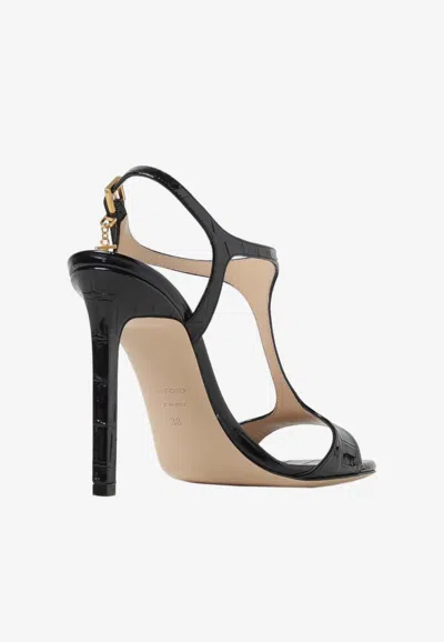 Shop Tom Ford Angelina 105 Croc-embossed Patent Leather Sandals In Black