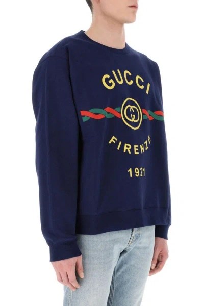Shop Gucci Man Dark Blue Cotton Oversize Sweatshirt