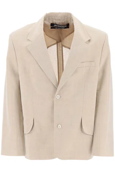 Shop Jacquemus "single-breasted Jacket Titled The Men In Cream