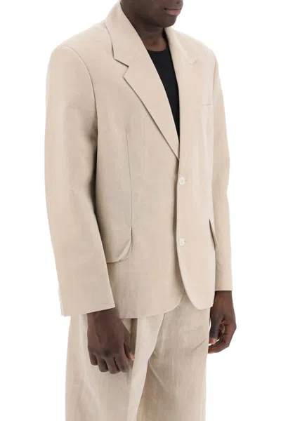 Shop Jacquemus "single-breasted Jacket Titled The Men In Cream