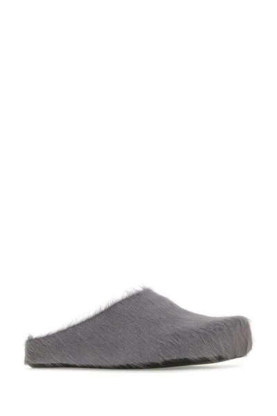 Shop Marni Man Grey Calf Hair Fussbett Slippers In Gray