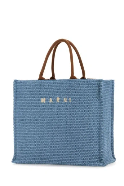 Shop Marni Man Light-blue Raffia Big Shopping Bag