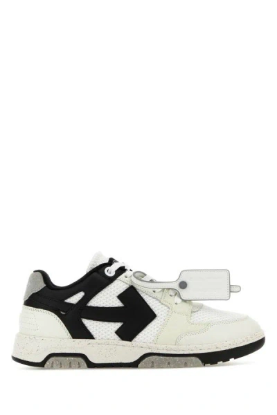 Shop Off-white Off White Man Two-tone Leather And Fabric Out Of Office Slim Sneakers In Multicolor