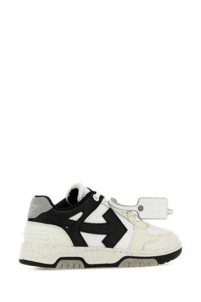 Shop Off-white Off White Man Two-tone Leather And Fabric Out Of Office Slim Sneakers In Multicolor