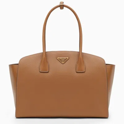 Shop Prada Large Caramel-coloured Leather Shopping Bag Women In Orange