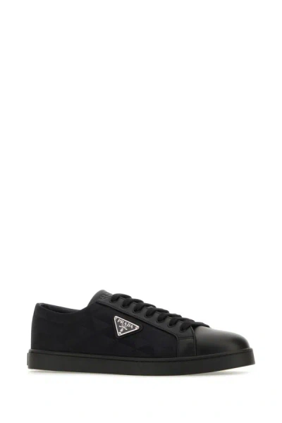 Shop Prada Man Black Leather And Re-nylon Sneakers