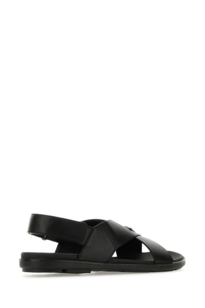 Shop Prada Man Black Leather Sandals