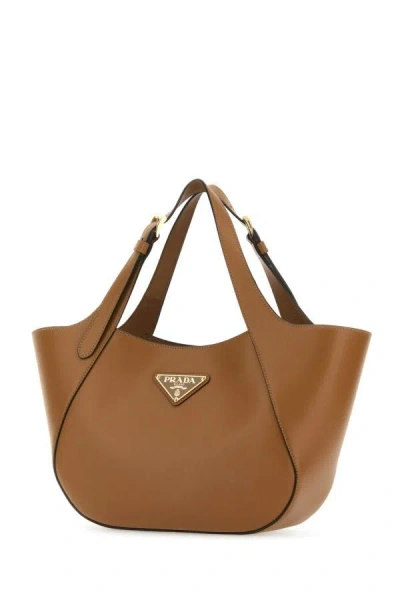Shop Prada Woman Brown Leather Handbag