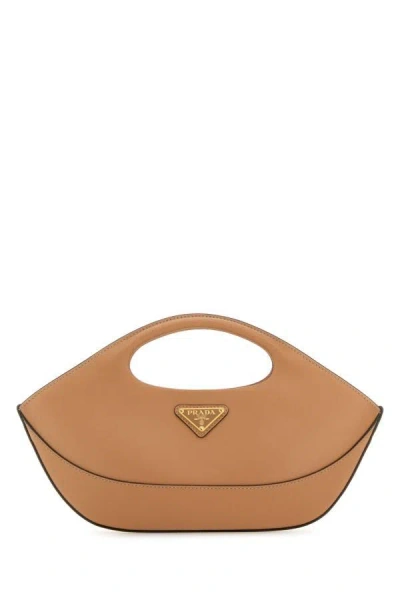 Shop Prada Woman Camel Leather Handbag In Brown