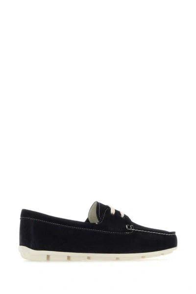 Shop Prada Woman Midnight Blue Suede Driver Loafers
