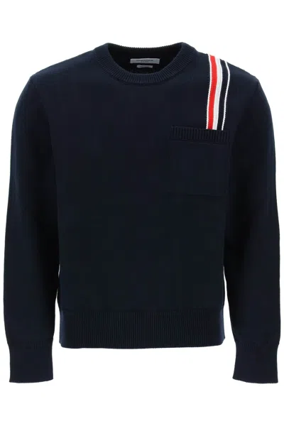 Shop Thom Browne Cotton Pullover With Rwb Stripe Men In Blue