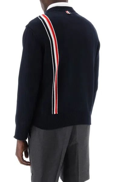 Shop Thom Browne Cotton Pullover With Rwb Stripe Men In Blue