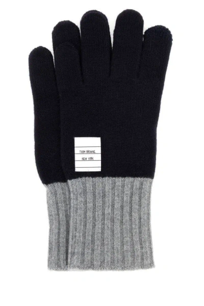 Shop Thom Browne Man Two-tone Wool Gloves In Multicolor