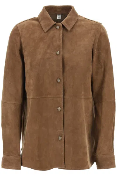 Shop Totême Toteme Suede Leather Overshirt For Women In Brown