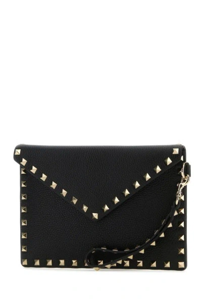 Shop Valentino Garavani Woman Black Leather Rockstud Clutch